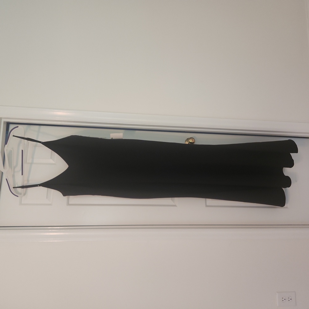 Long black v-neck spaghetti strap dress